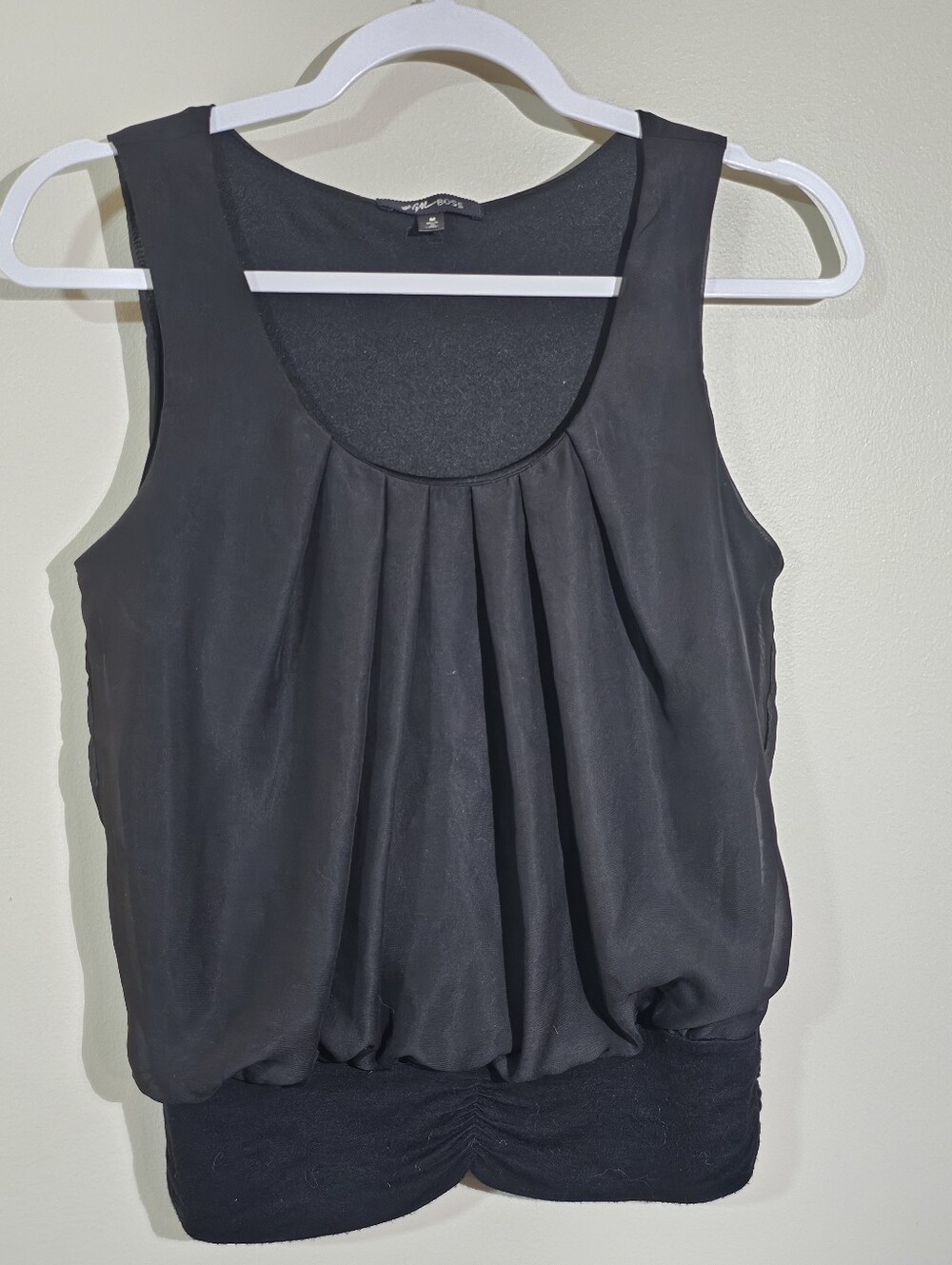 Deep Black Sleeveless Blouson Pleated Top Medium